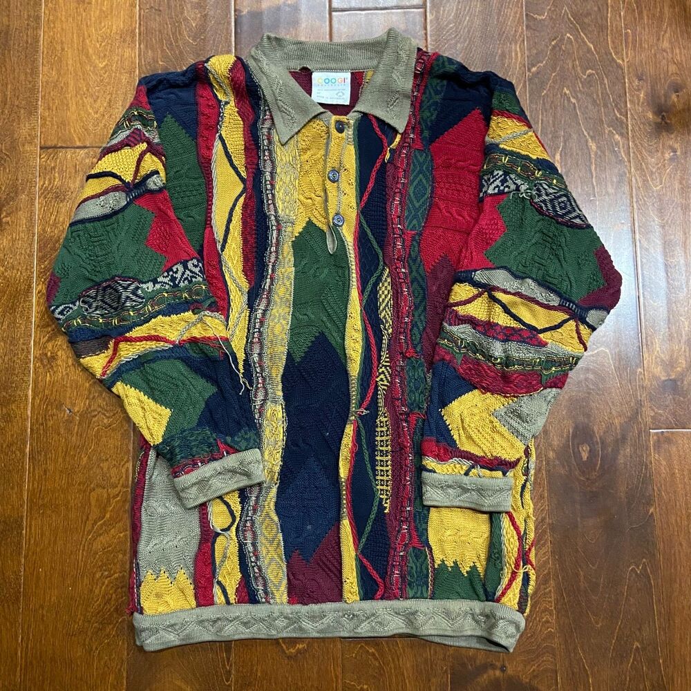 Coogi Australia Vintage Y2K 3D Knit Multicolored Polo Sweater Men's Size Medium - Picture 3 of 9